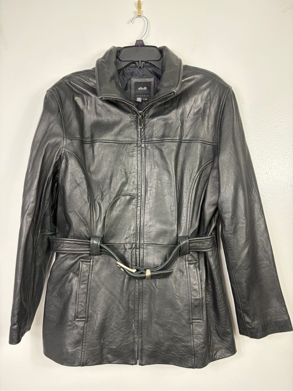 Women’s Leather belted front jacket sz L